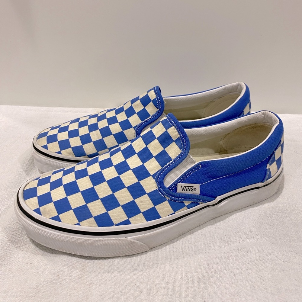 Vans Classic Slip-On Checkerboard shoes in blue and white Women Size 9
